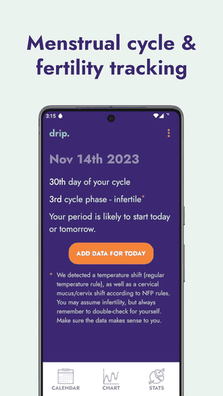 drip. menstrual cycle and fertility tracking screenshot