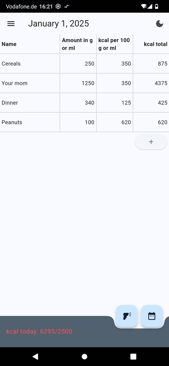 Calorimeter screenshot