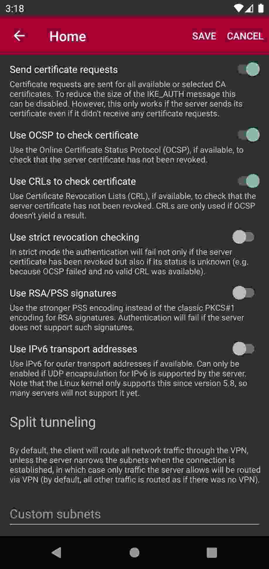 strongSwan VPN Client screenshot