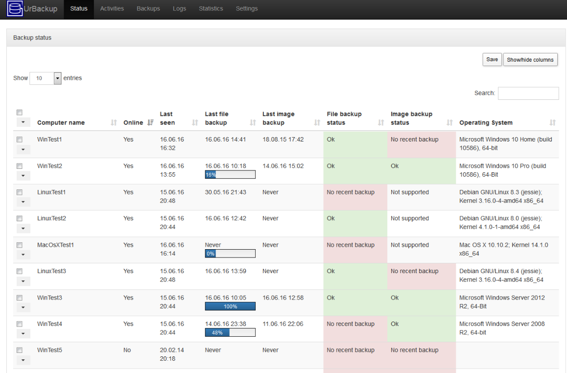 UrBackup Server screenshot