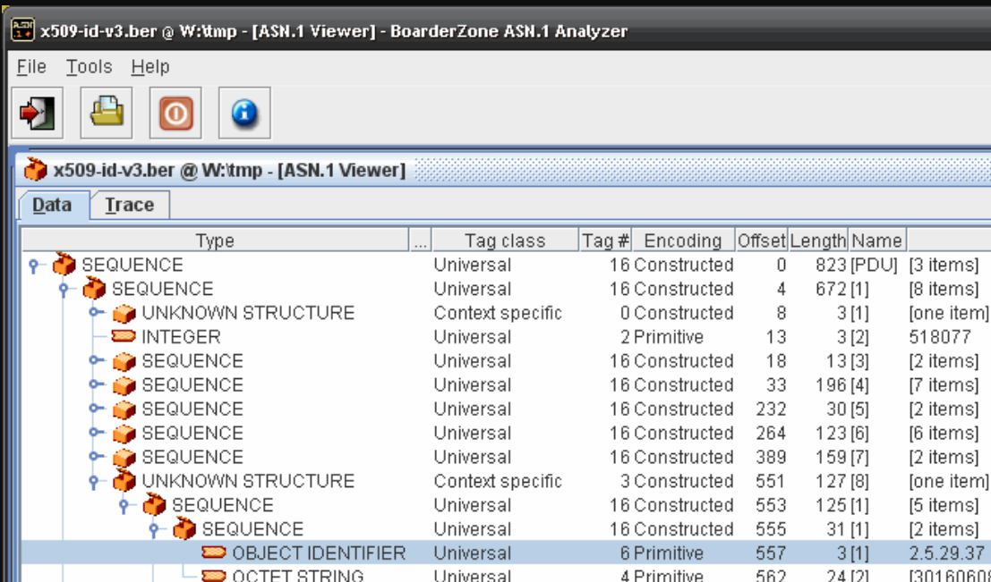 ASN.1 Analyzer screenshot