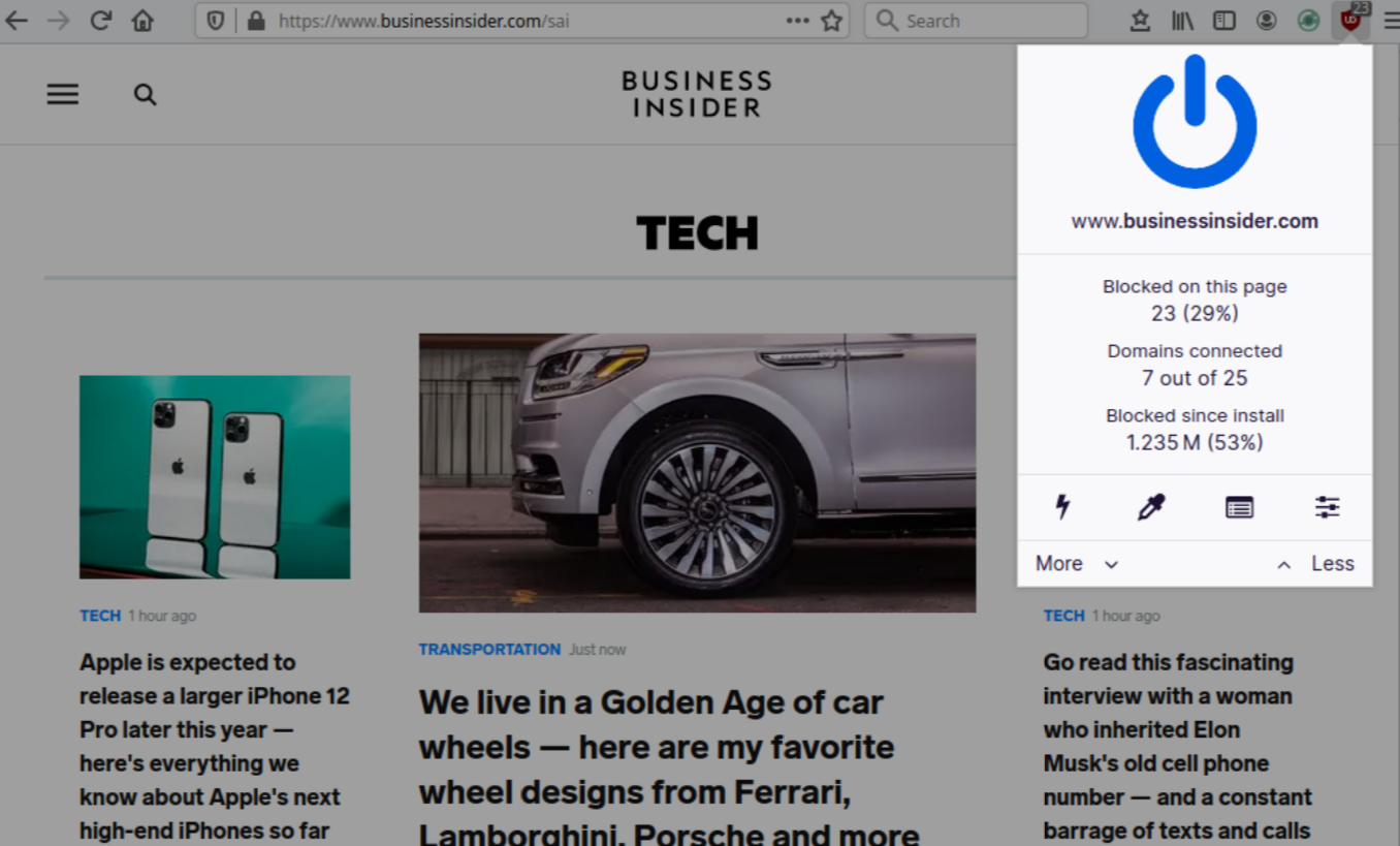 uBlock Origin for firefox screenshot