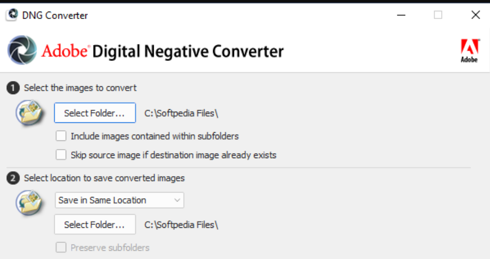 Adobe DNG Converter screenshot