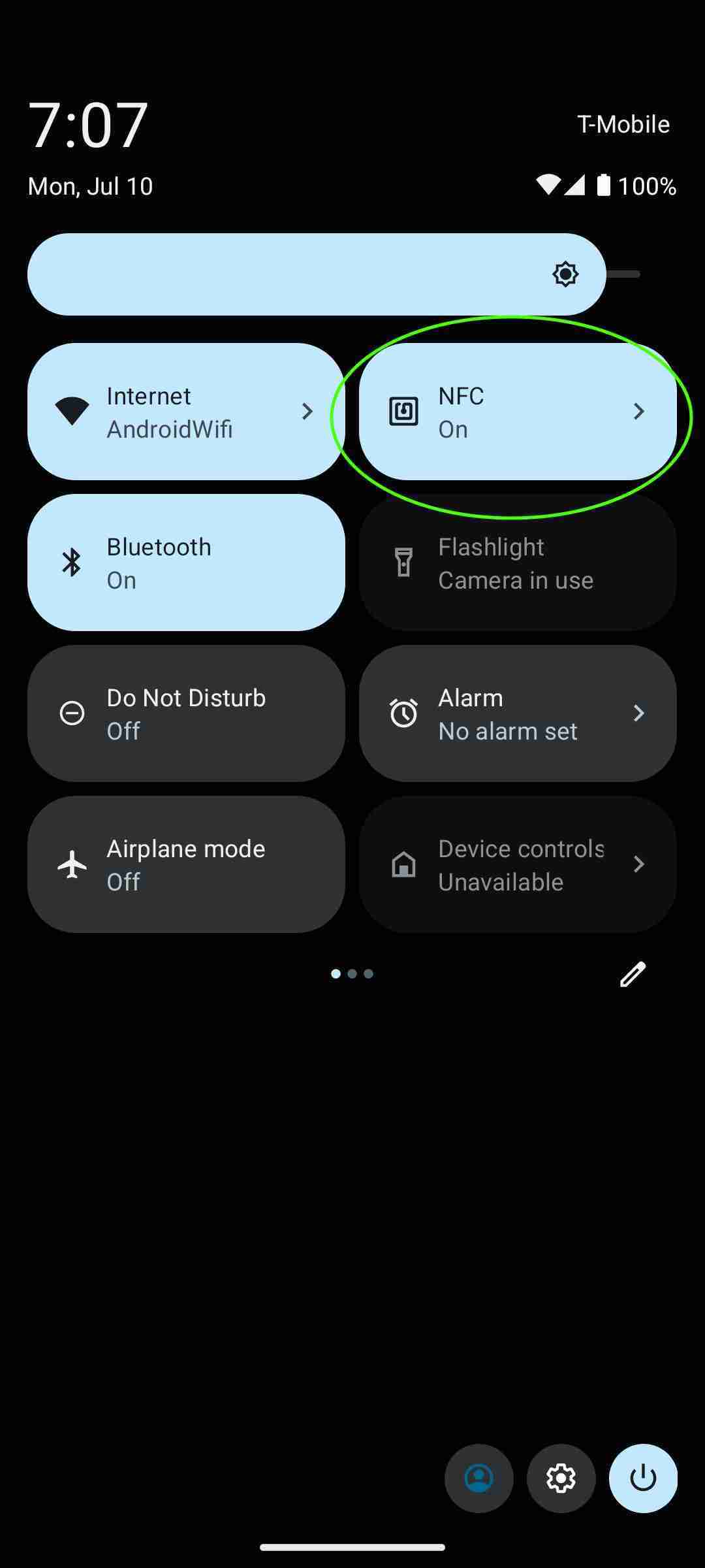 NFC Quick Settings screenshot