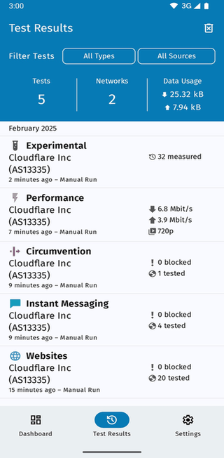 OONI Probe screenshot