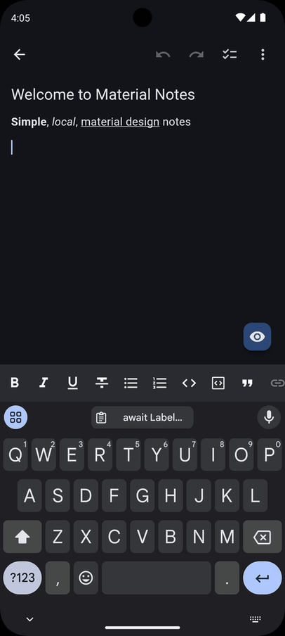 Material Notes screenshot