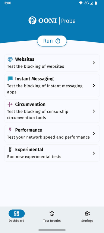 OONI Probe screenshot