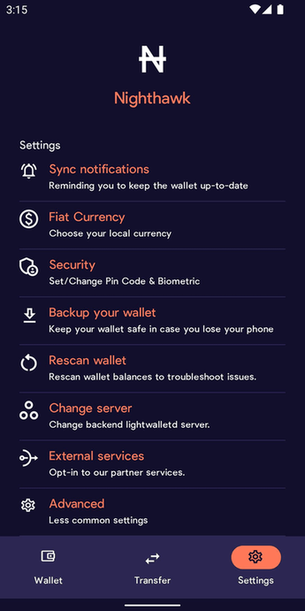Nighthawk Wallet screenshot
