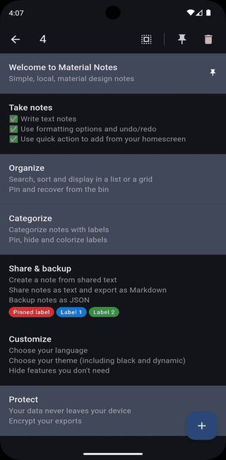 Material Notes screenshot