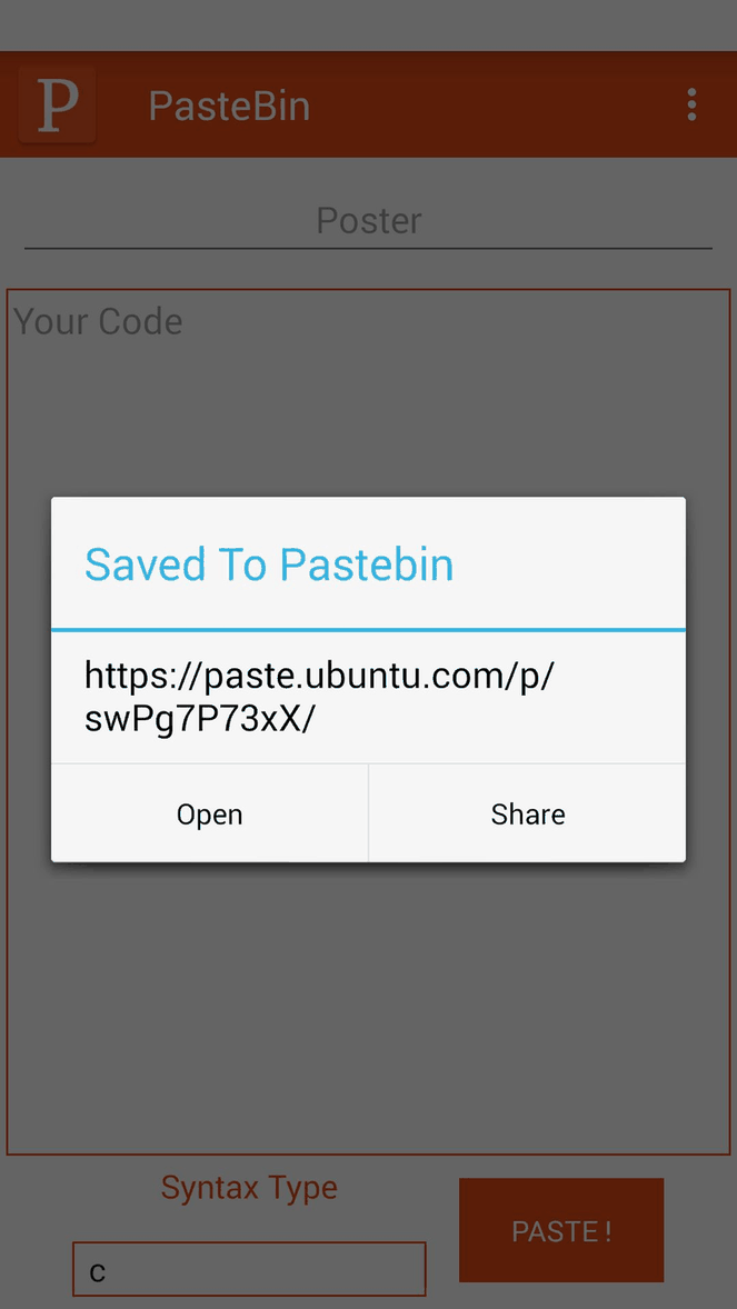 PasteBin screenshot