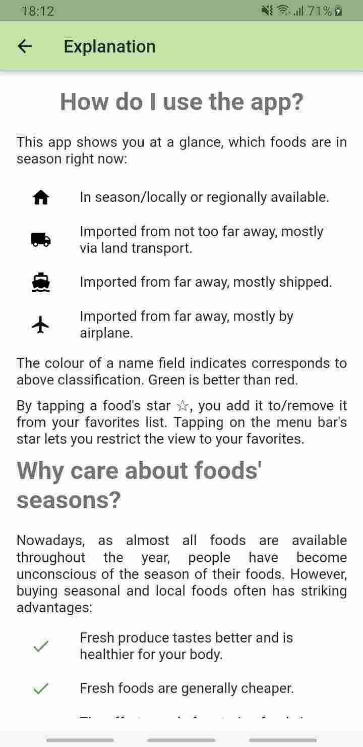 Seasonal Foods Calendar screenshot