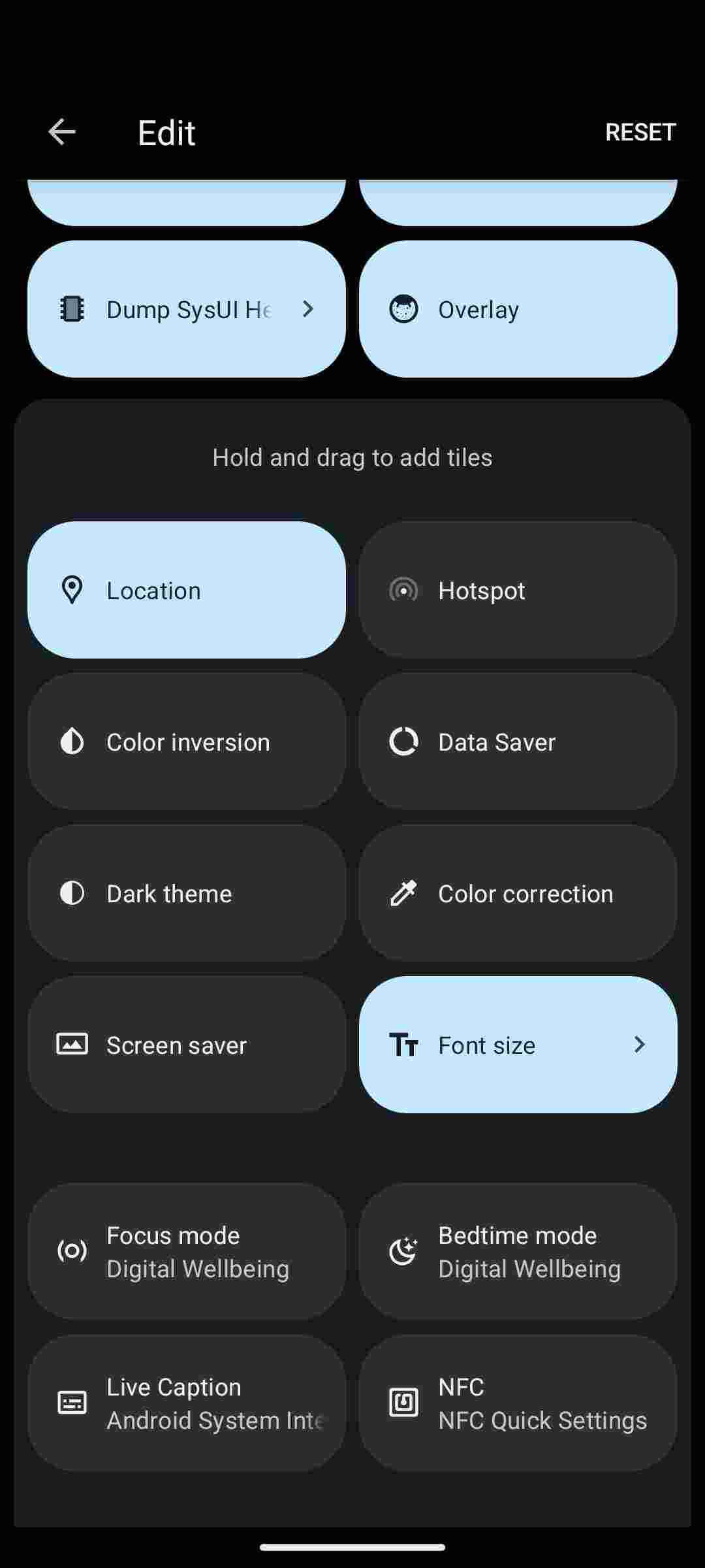 NFC Quick Settings screenshot