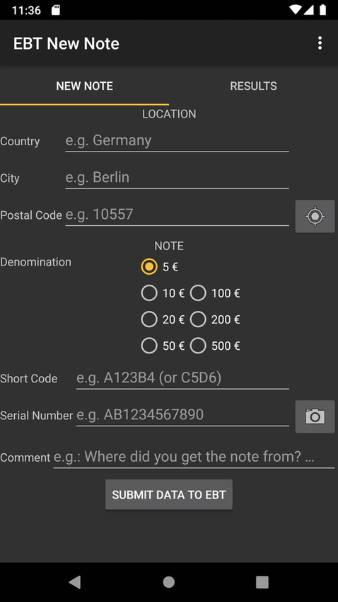 EBT New Note screenshot