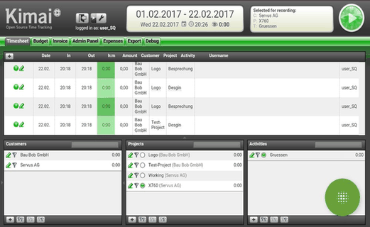 Kimai TimeTracker﻿ screenshot