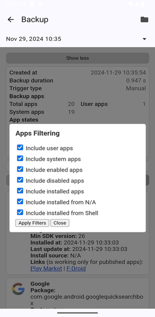 AppListBackup screenshot