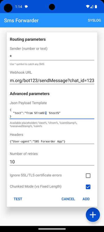 SMS to URL Forwarder screenshot