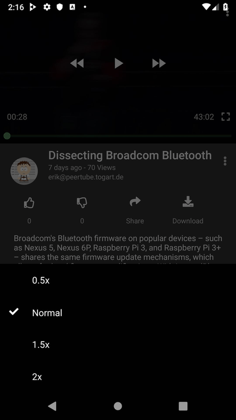 Thorium a PeerTube client screenshot