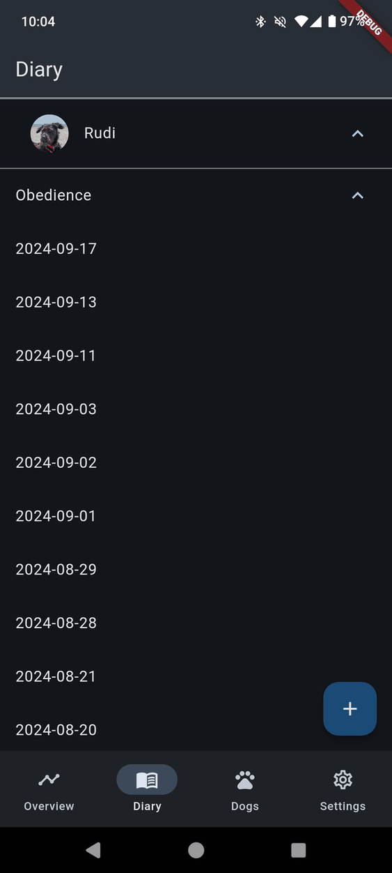 Dog sports diary screenshot