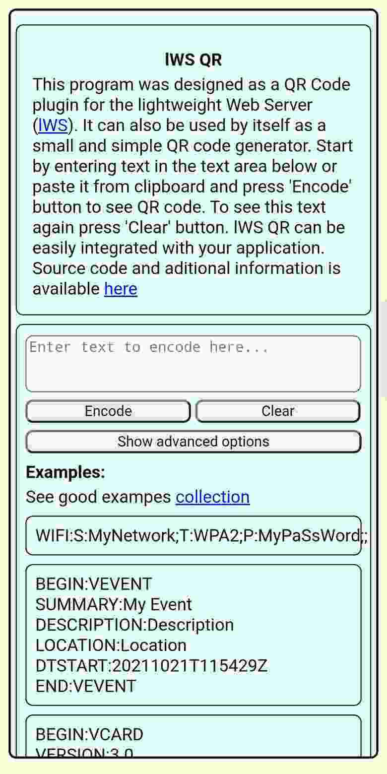 [lWS.QR] lightweight Web Server QR code screenshot