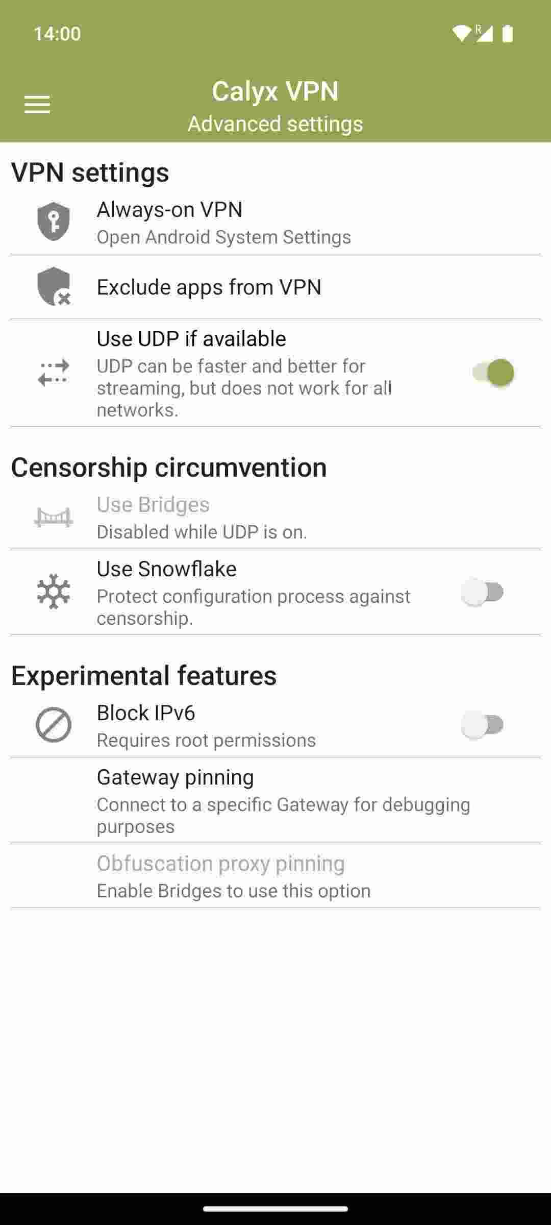 Calyx VPN screenshot