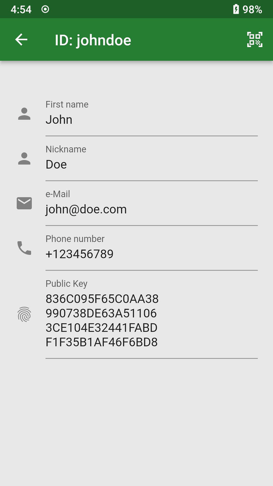 Cryptographic ID screenshot