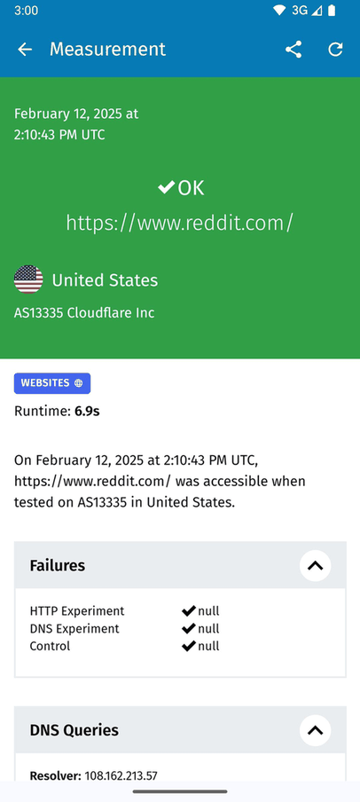 OONI Probe screenshot