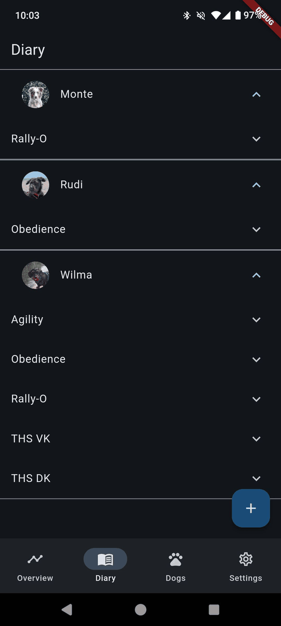 Dog sports diary screenshot