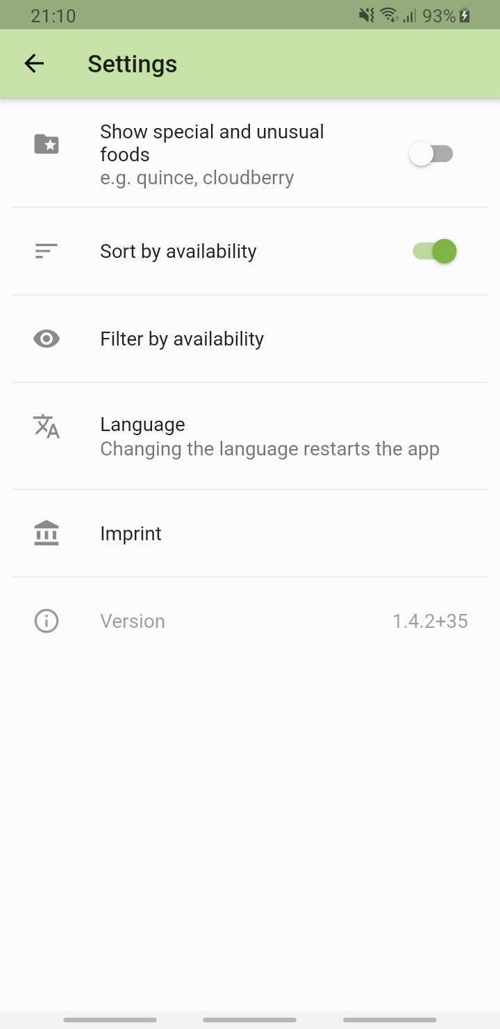 Seasonal Foods Calendar screenshot